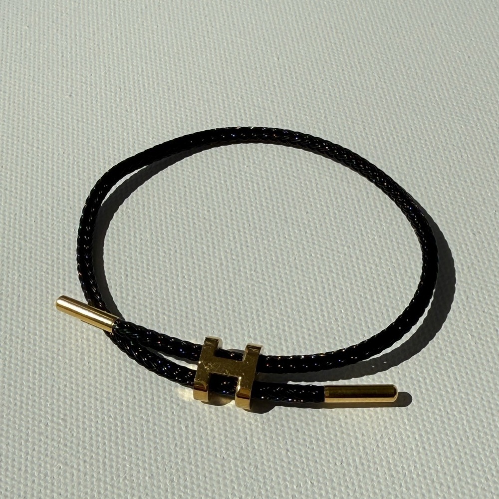 Unisex Black ⚫️ Rope Stainless Steel Pull H Bracelet - Picture 8 of 10